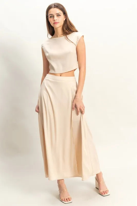 HYFVE Sleeveless Top and Maxi Skirt Set CHAMPAGNE Easy Apparels