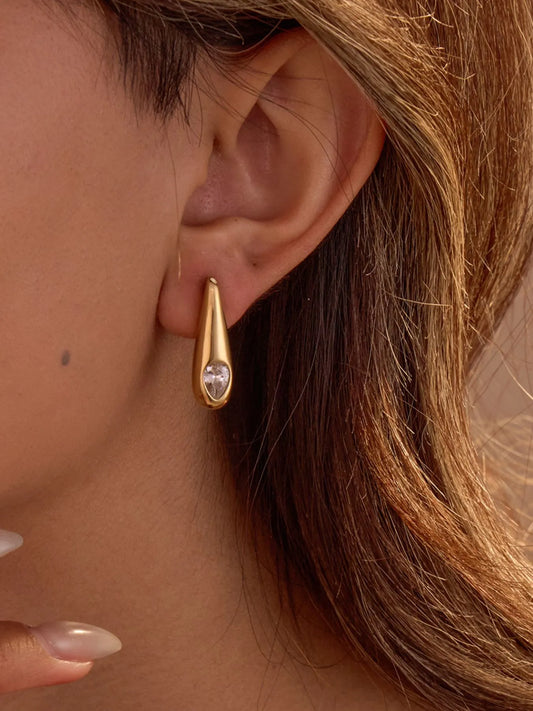 18K Gold-Plated Zircone Teardrop Earrings Gold One Size Easy Apparels