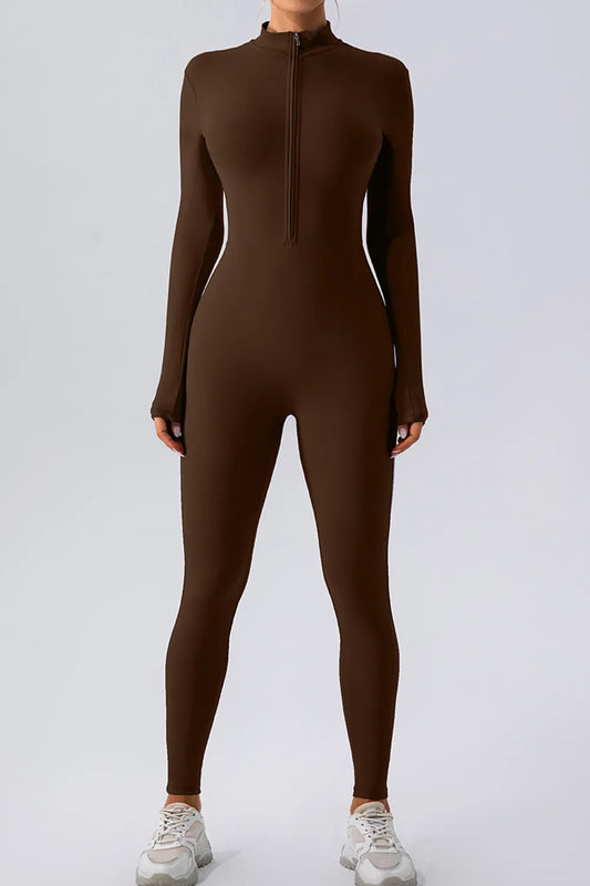 Half Zip Mock Neck Active Jumpsuit Easy Apparels