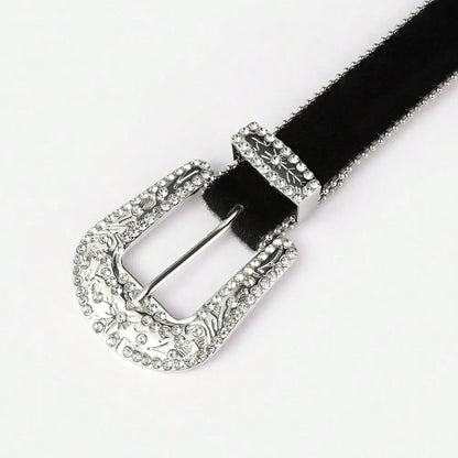 PU Leather Inlaid Rhinestone Belt Easy Apparels