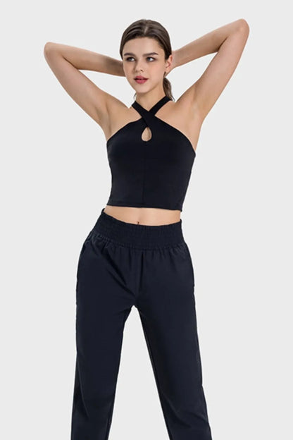 Millennia Crisscross Grecian Neck Active Cami Easy Apparels