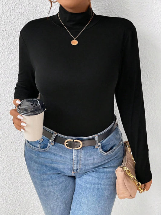 Trendsi Plus Size Long Sleeve Fitted Turtleneck T-Shirt Black
