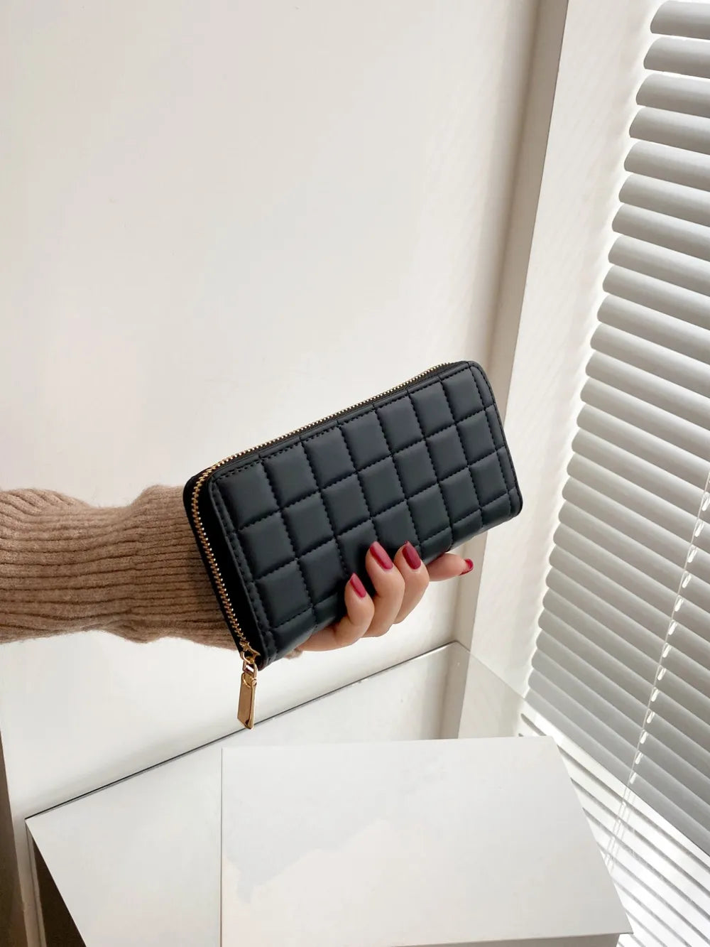PU Leather Solid Color Wallet Black One Size Easy Apparels