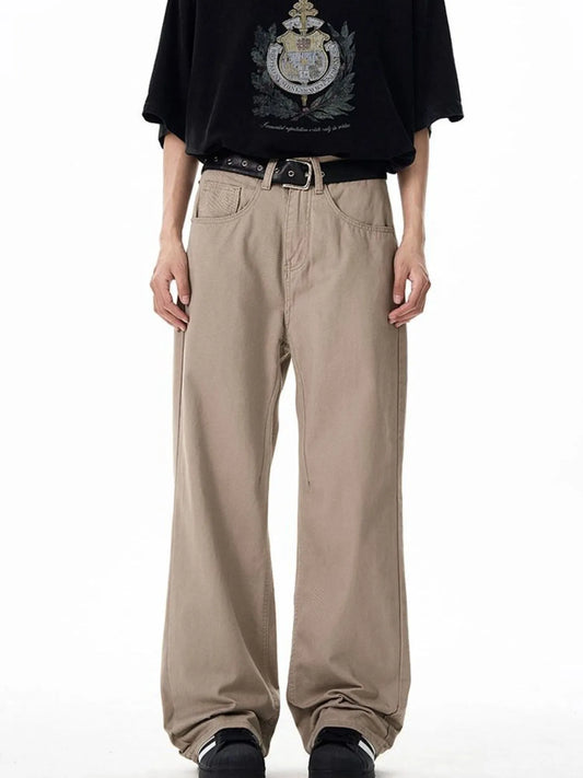 Men's Washed Wide-Leg Cargo Pants Khaki Color Easy Apparels