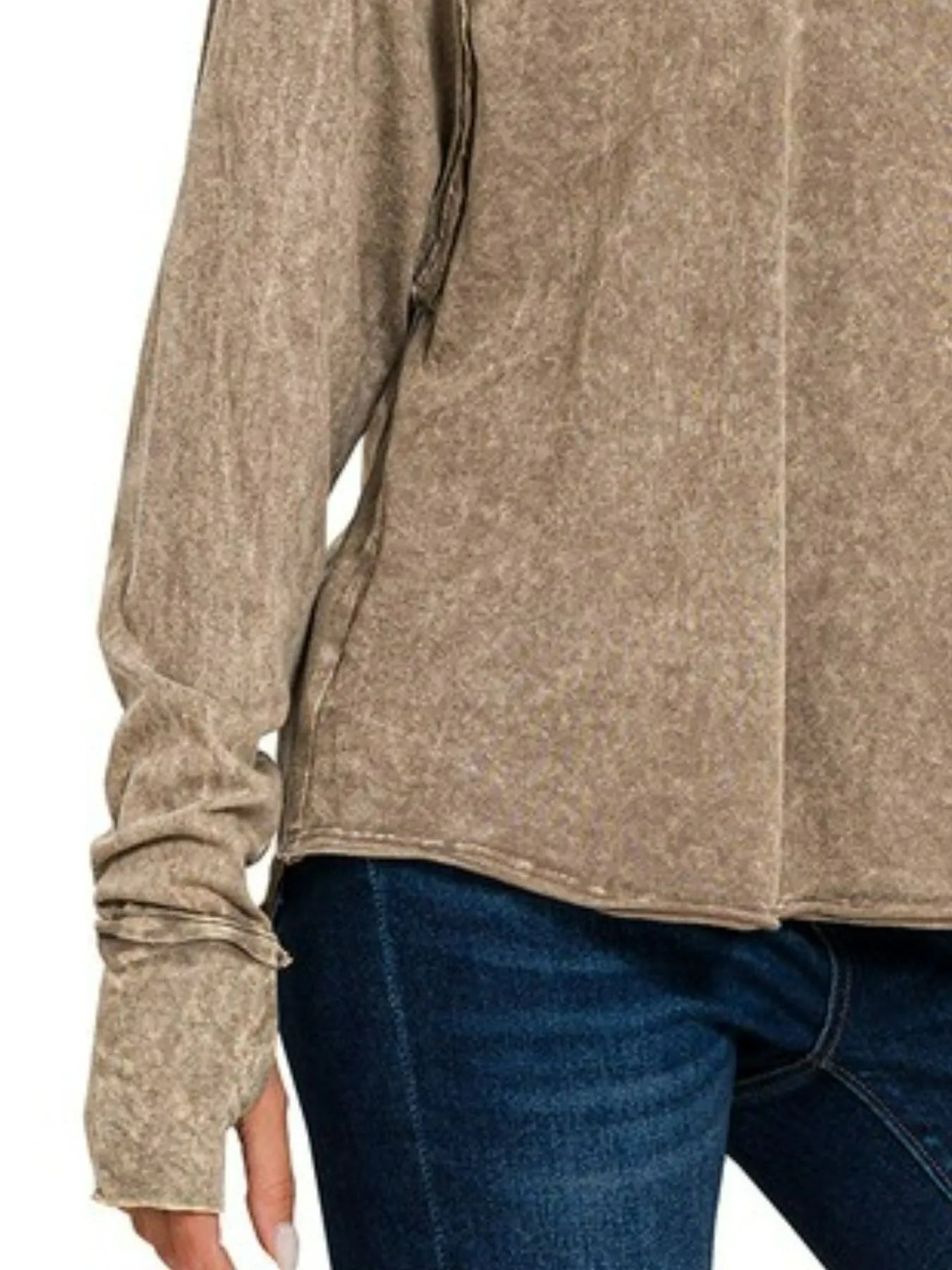 Trendsi Zenana Crinkle Washed Thumb Hole Cuffs Long Sleeve Top