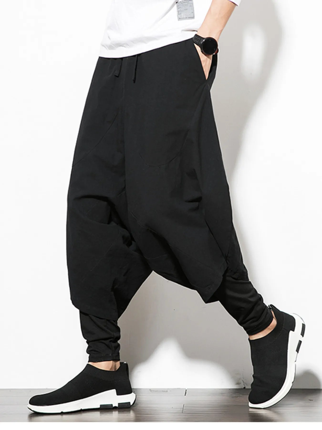 Men's Plus Size Wide Leg Drop Crotch Pants with Drawstring Easy Apparels