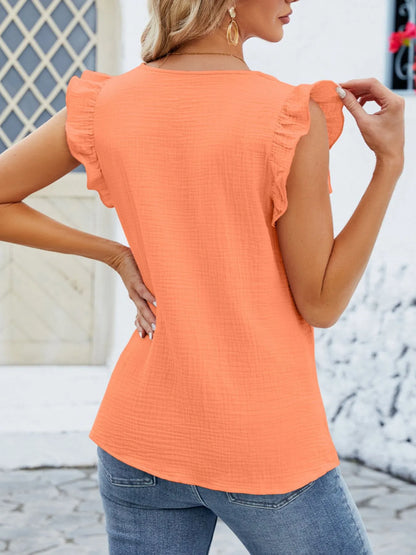 Trendsi V-Neck Ruffled Sleeve Top