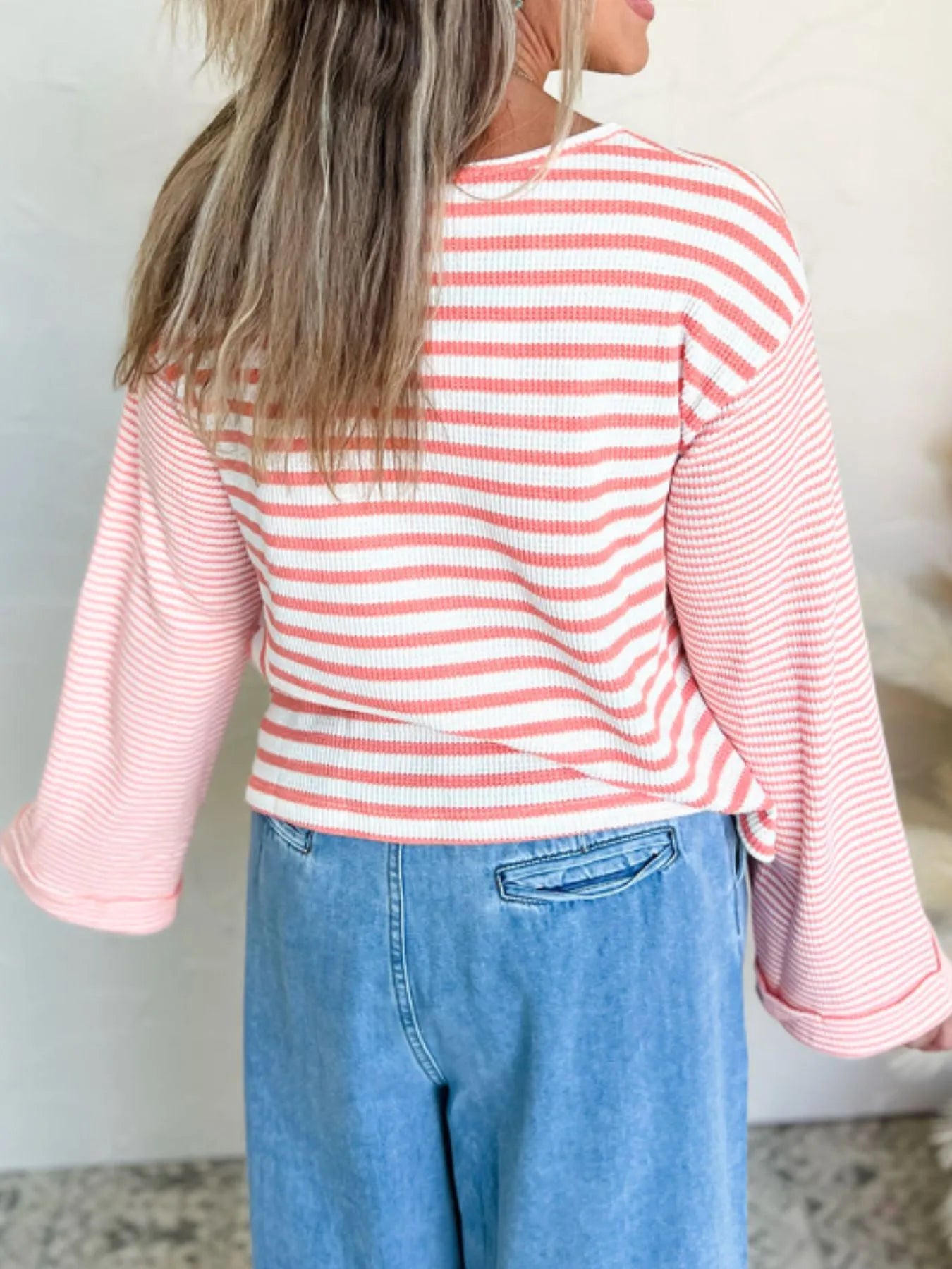 Trendsi Striped Long Sleeve Ribbed Blouse