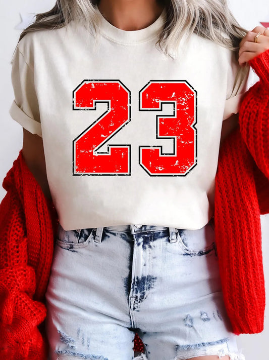 Trendsi Number 23 Round Neck Casual T Shirt White