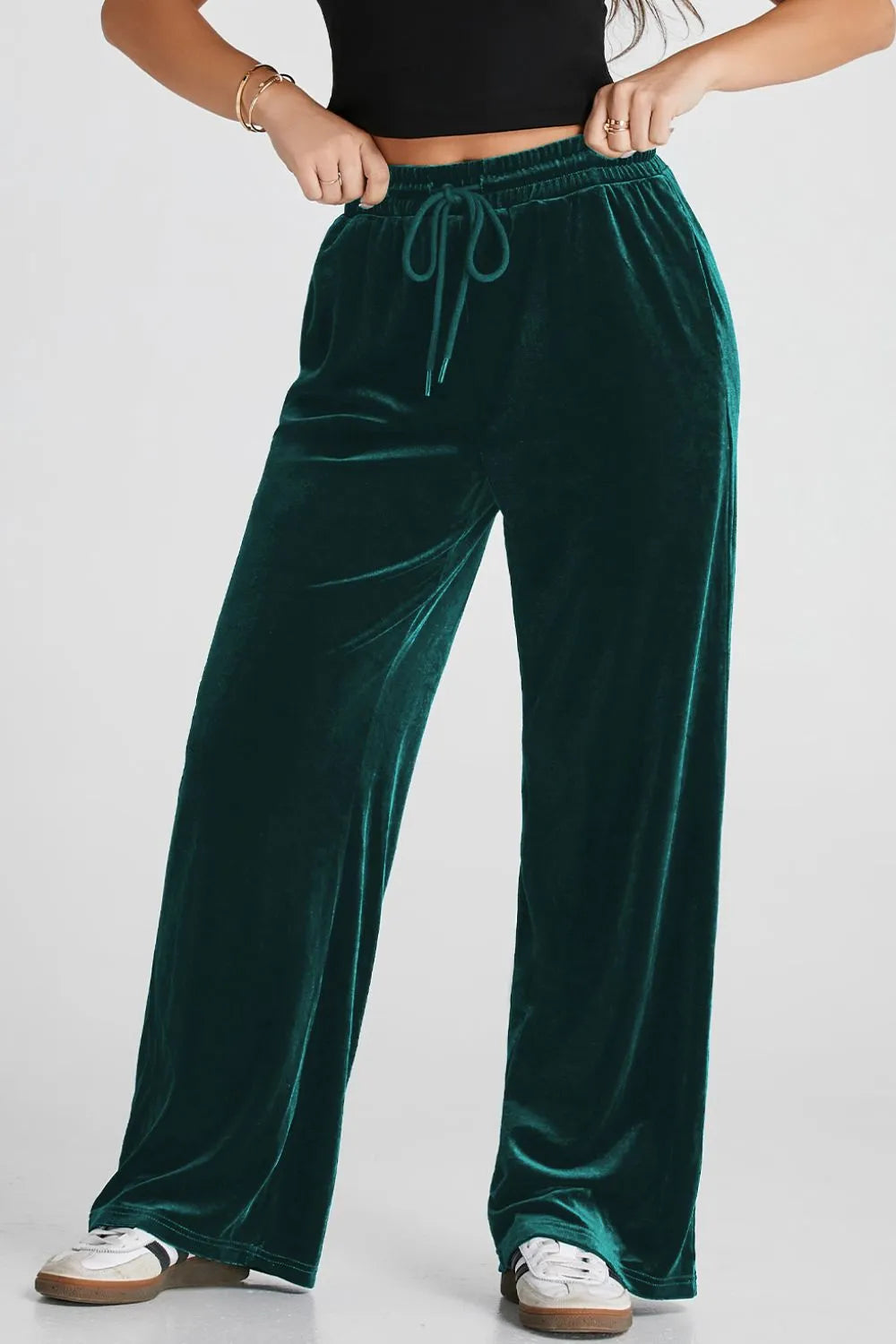 Drawstring Waist Wide Leg Active Pants Easy Apparels
