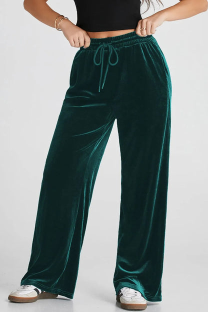 Drawstring Waist Wide Leg Active Pants Easy Apparels