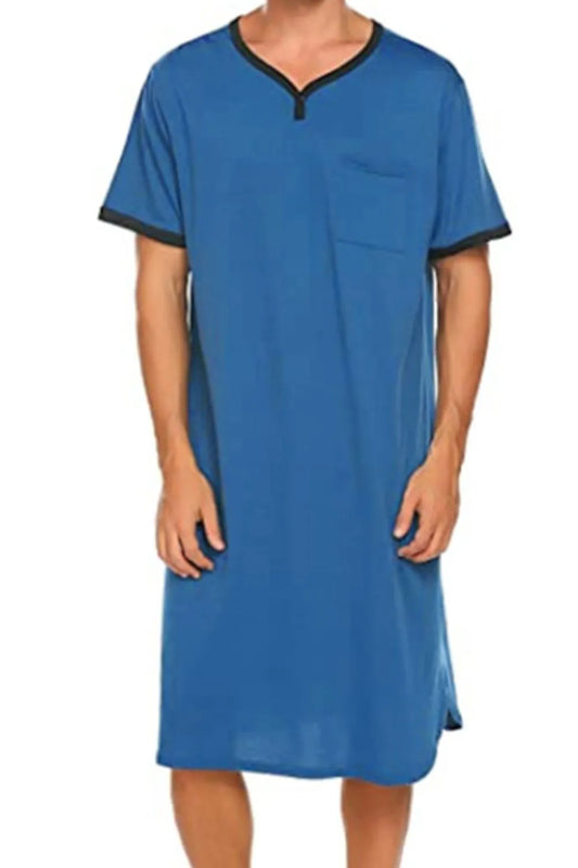 Men's Plus Size Contrast Trim Short Sleeve Lounge Tee Dress Blue Easy Apparels