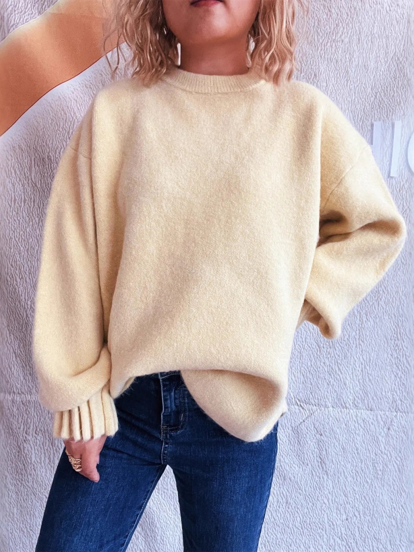 Trendsi Round Neck Dropped Shoulder Sweater