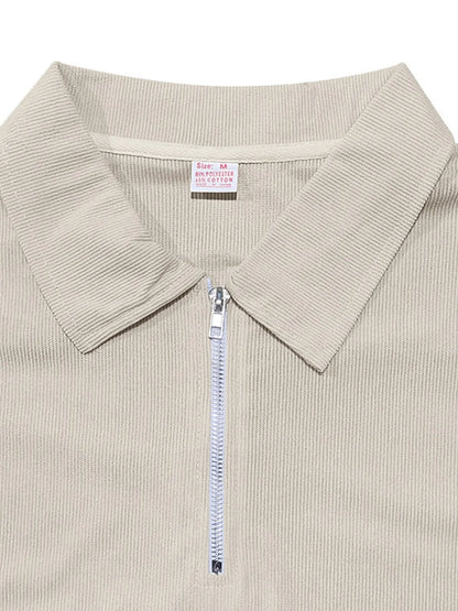 Men's Full Size Quarter Zip Short Sleeve Polo and Pants Set Plus Size Easy Apparels