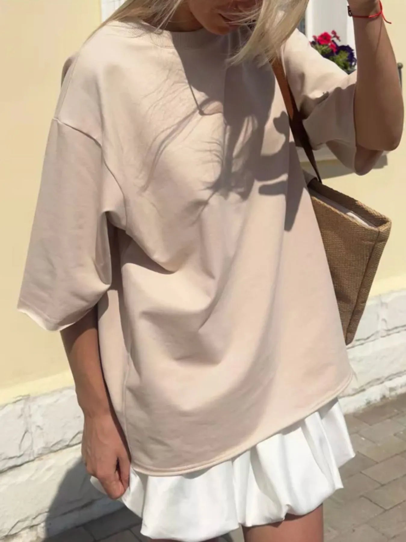 Trendsi Round Neck Half Sleeve Oversized T-Shirt