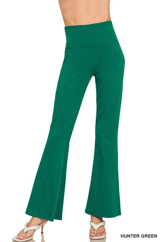 Zenana Wide Waistband Yoga Flare Pants HUNTER GREEN Easy Apparels