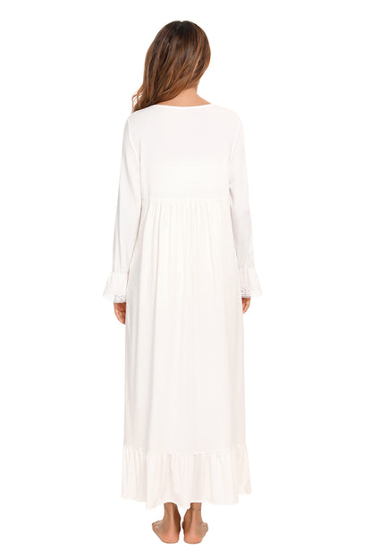 Lace Detail Square Neck Flounce Sleeve Night Dress Easy Apparels