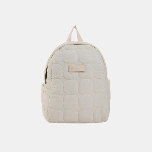 Quilted Polyester Backpack Bag Ivory One Size Easy Apparels