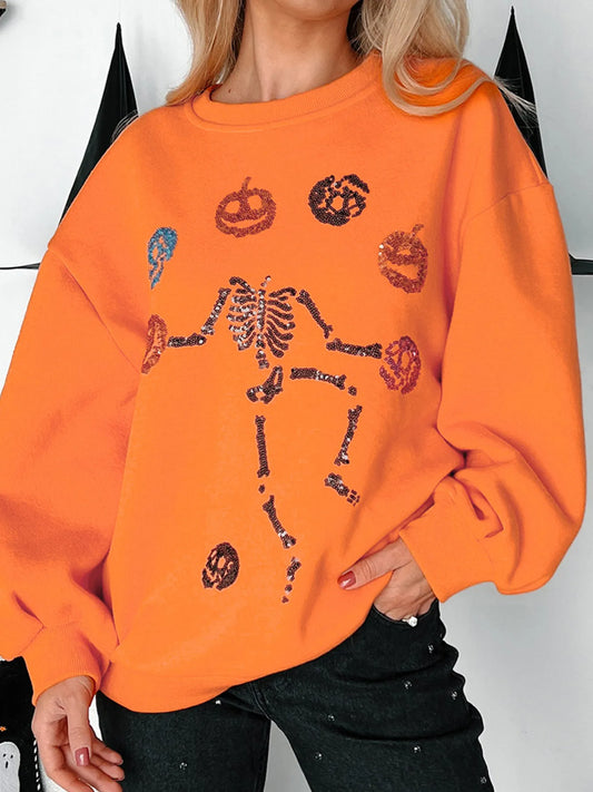 Trendsi Halloween Skeleton Pumpkin Sweatshirt