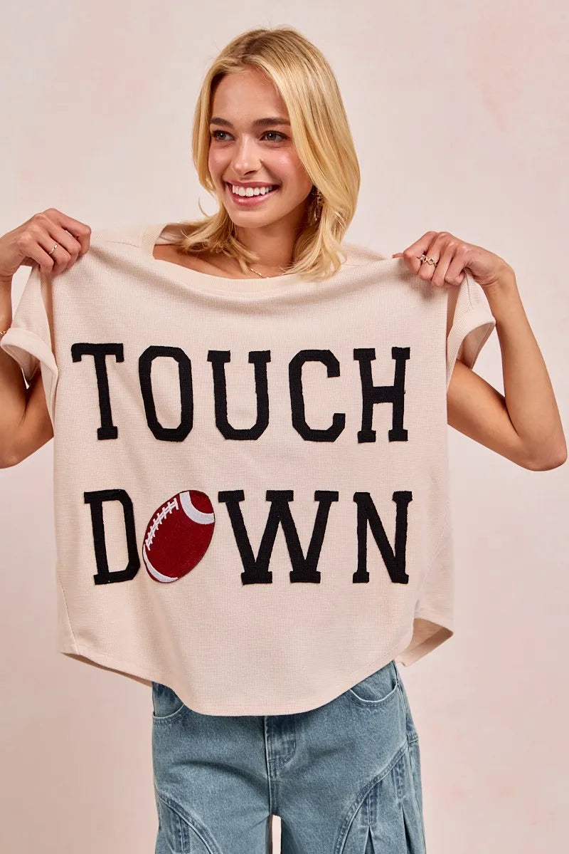 Trendsi BiBi Game Day Touchdown Letter Patches Waffle Short Top