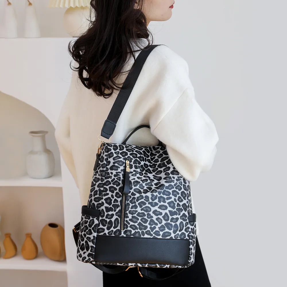 Leopard PU Leather Backpack Bag Easy Apparels