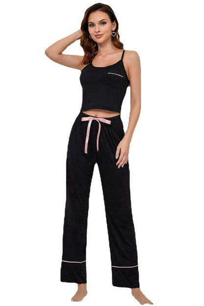 Contrast Trim Cropped Cami and Pants Loungewear Set Easy Apparels