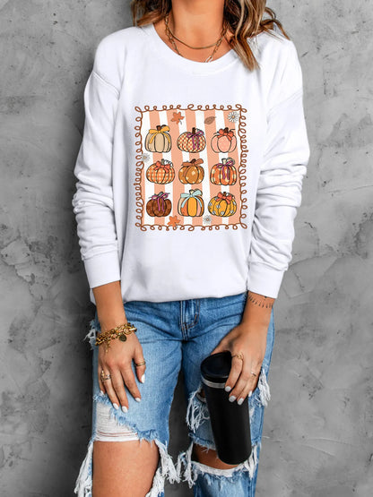 Trendsi Pumpkin Graphic Round Neck Sweatshirt