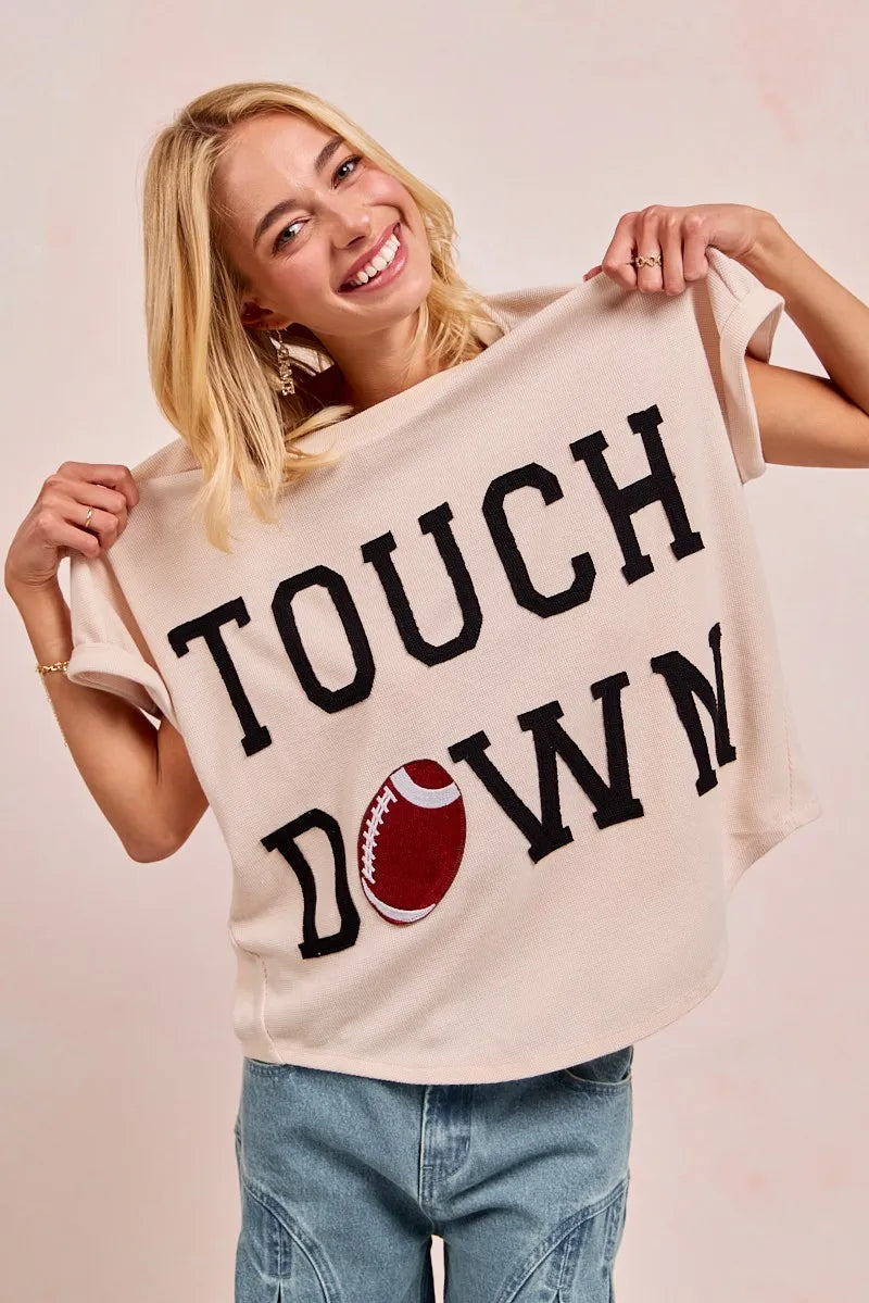 Trendsi BiBi Game Day Touchdown Letter Patches Waffle Short Top
