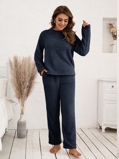 Ivy Lane Teddy Long Sleeve Top and Pants Lounge Set Easy Apparels