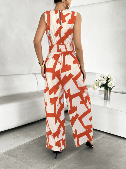 Printed Wide Leg Jumpsuit Easy Apparels