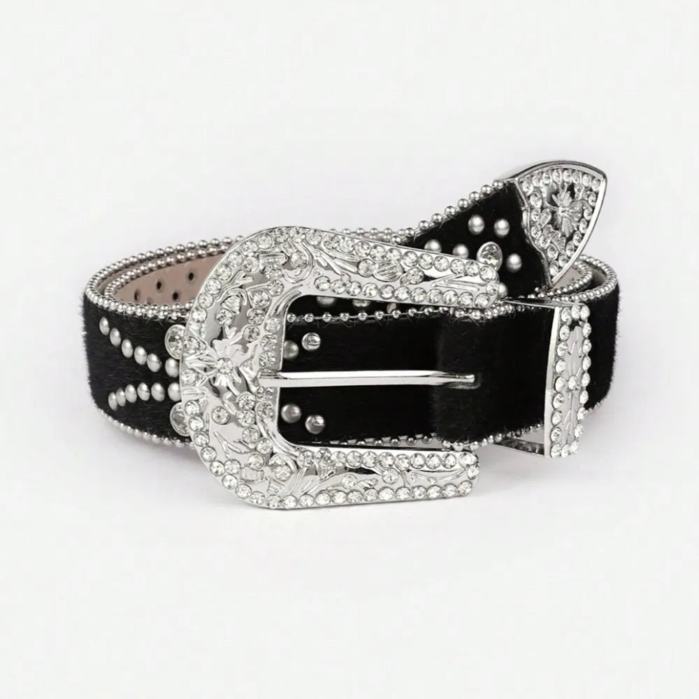 PU Leather Inlaid Rhinestone Belt Easy Apparels