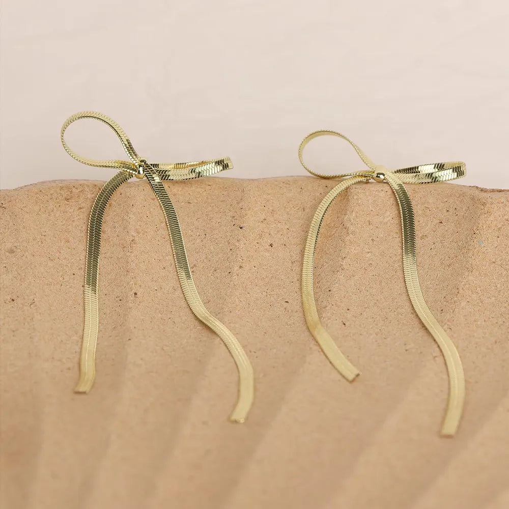 Stainless Steel Bow Bar Earrings Gold One Size Easy Apparels