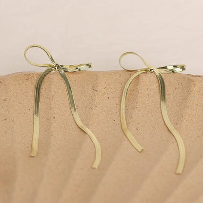 Stainless Steel Bow Bar Earrings Gold One Size Easy Apparels