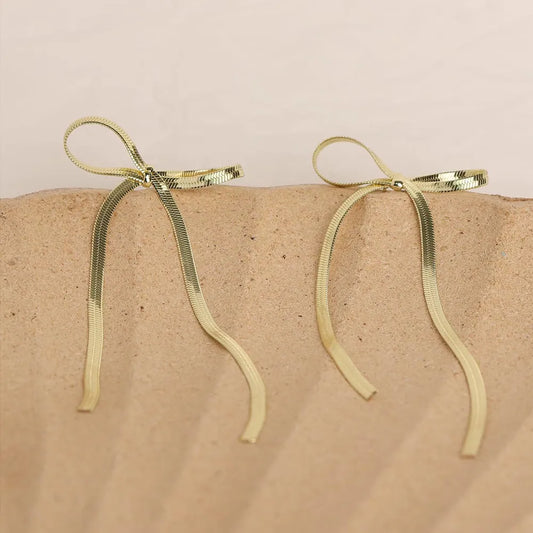 Stainless Steel Bow Bar Earrings Gold One Size Easy Apparels