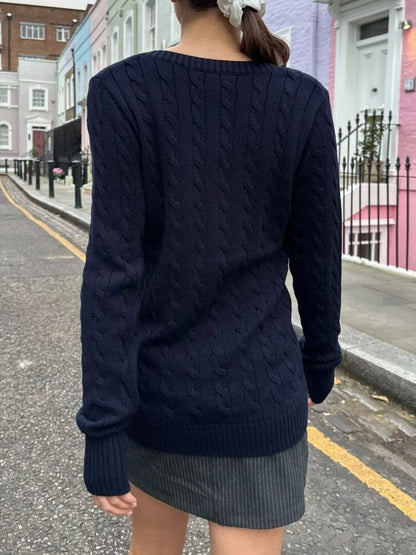 Trendsi Cable Knit V-Neck Sweater