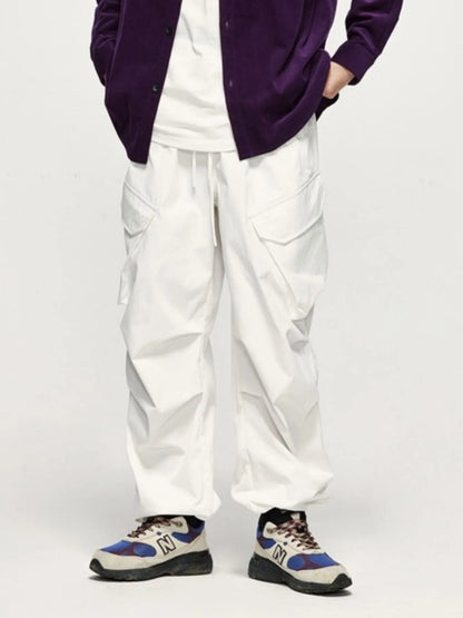 Men's Wide Leg Cargo Pants White Easy Apparels