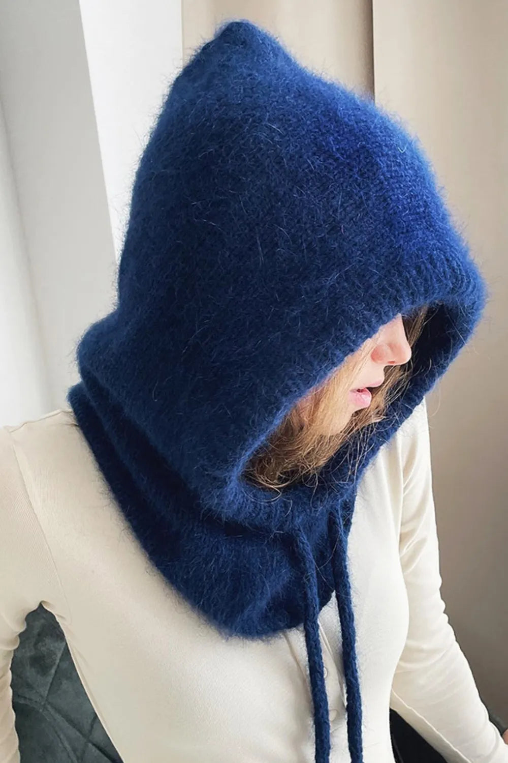 Drawstring Solid Color Thermal Knit Hat Easy Apparels
