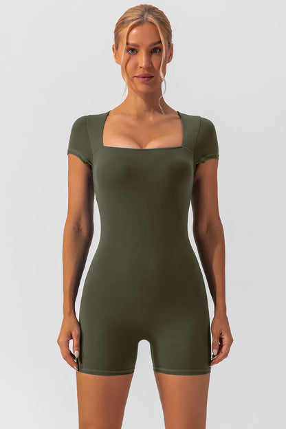 Square Neck Cap Sleeve Active Romper Easy Apparels