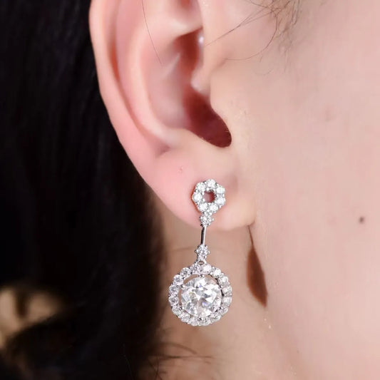 4 Carat Crystal Drop Dangle Earrings with Round Halo Design White One Size Easy Apparels