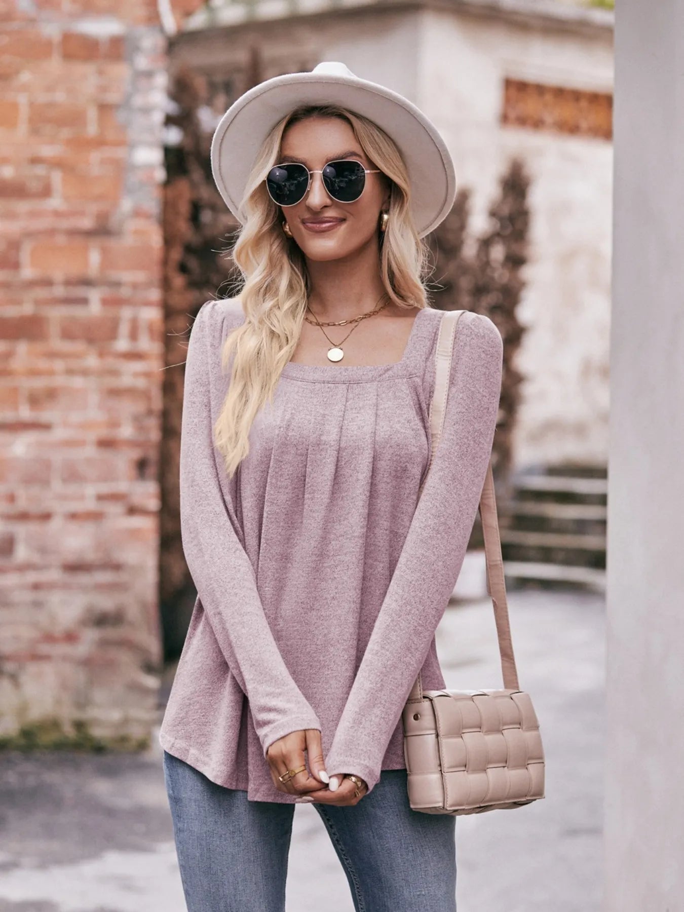 Trendsi Square Neck Long Sleeve T-Shirt