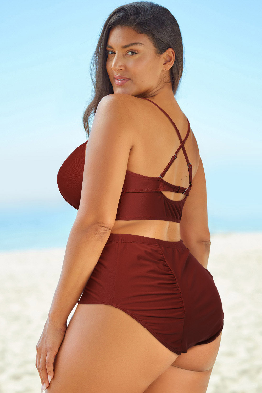 Full Size Halter Neck Crisscross Ruched Two-Piece Swimsuit Easy Apparels