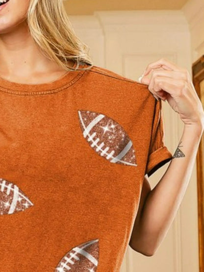 Trendsi BiBi Football Sequin Embroidery Vintage Washed Top