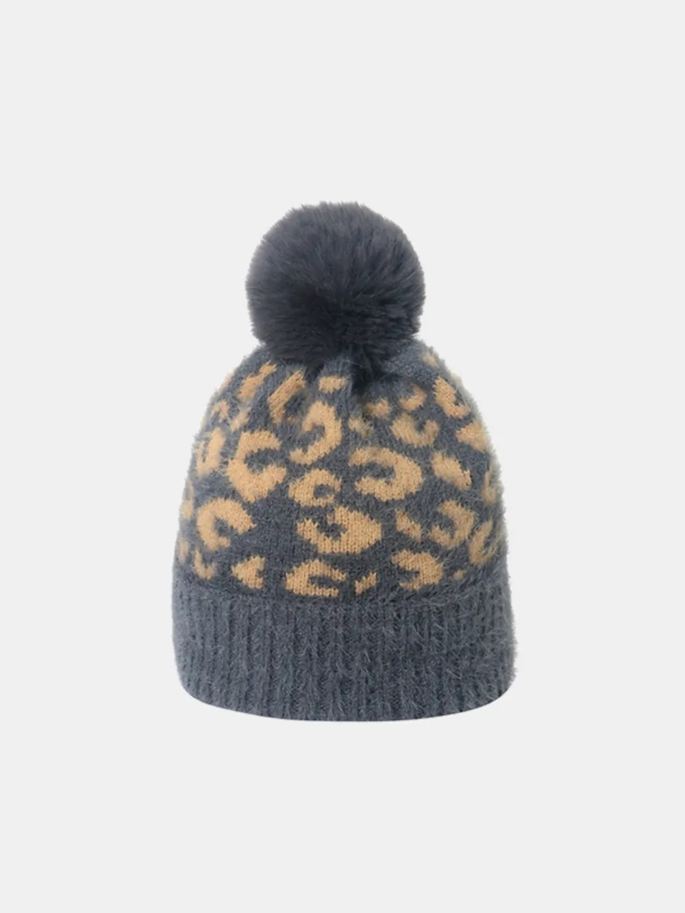 Leopard Hat with Pompom Dark Gray One Size Easy Apparels