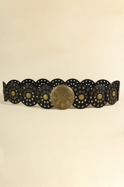 Zinc Alloy PU Disc Belt Black One Size Easy Apparels