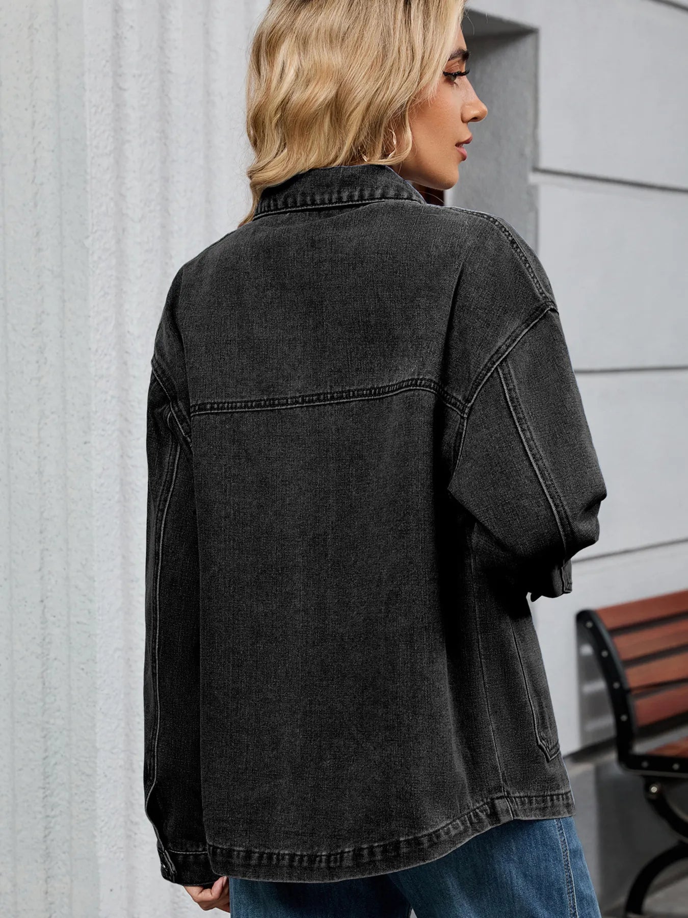 Washed Oversized Button Down Denim Jacket Easy Apparels