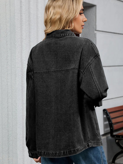 Washed Oversized Button Down Denim Jacket Easy Apparels