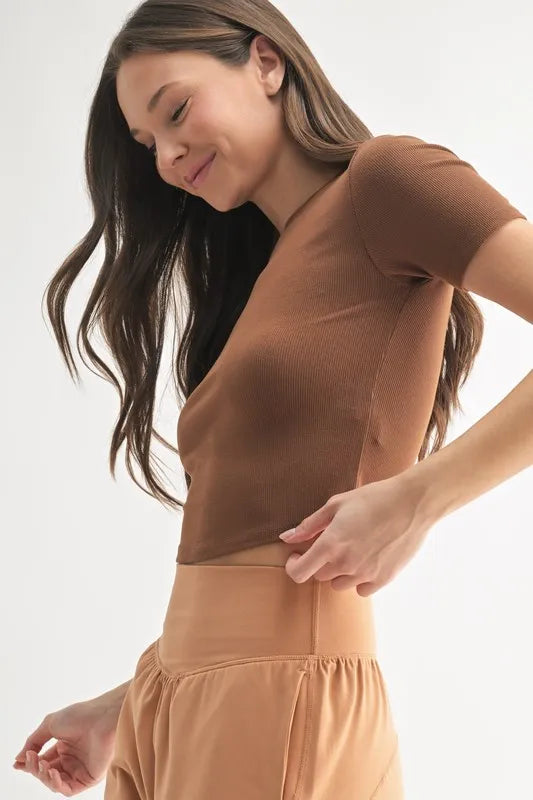 MONO B Essential Micro-ribbed Cropped Athleisure Tee Easy Apparels