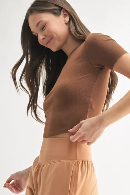 MONO B Essential Micro-ribbed Cropped Athleisure Tee Easy Apparels