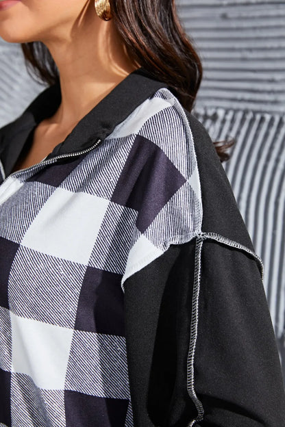 Trendsi Plaid Exposed Seam Long Sleeve Blouse