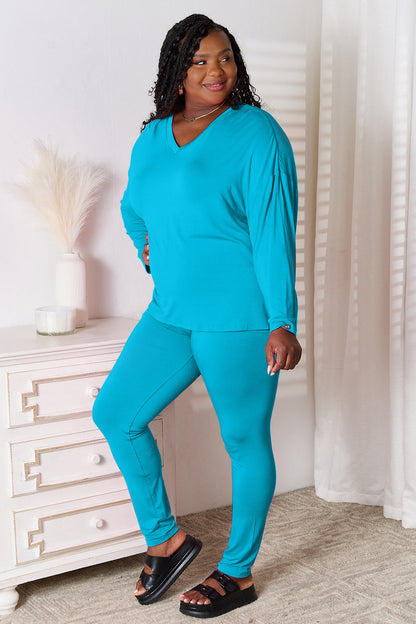 Basic Bae Full Size V-Neck Soft Rayon Long Sleeve Top and Pants Lounge Set Easy Apparels